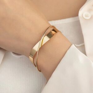 Veloura Gold Crossover Cuff Bracelet Minimalist Open Bangle Women’s Jewelry